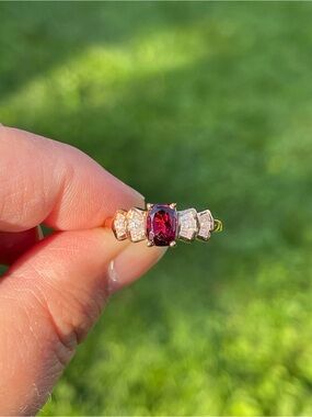 Magenta Garnet and Moissanite Ring